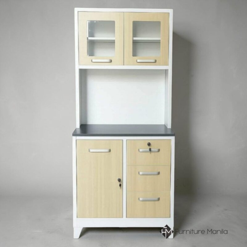 Alternative view of Kensington Slim Metal Kitchen Cabinet with Glass Display Hutch