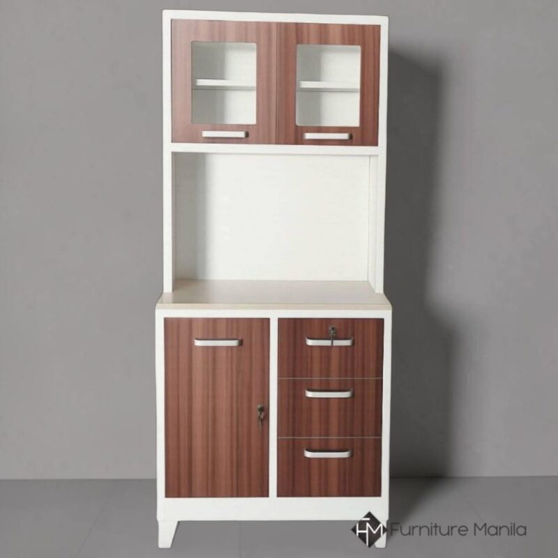 Kensington Slim Metal Kitchen Cabinet with Glass Display Hutch