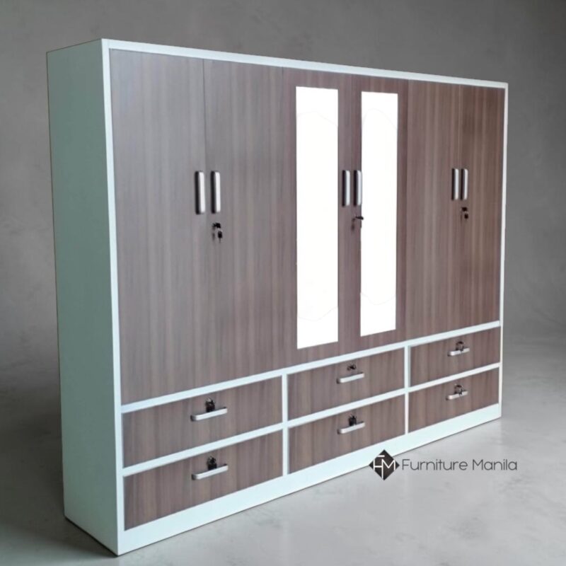 Kensington 6-Door Metal Wardrobe with Dual Mirrors & 6 Drawers