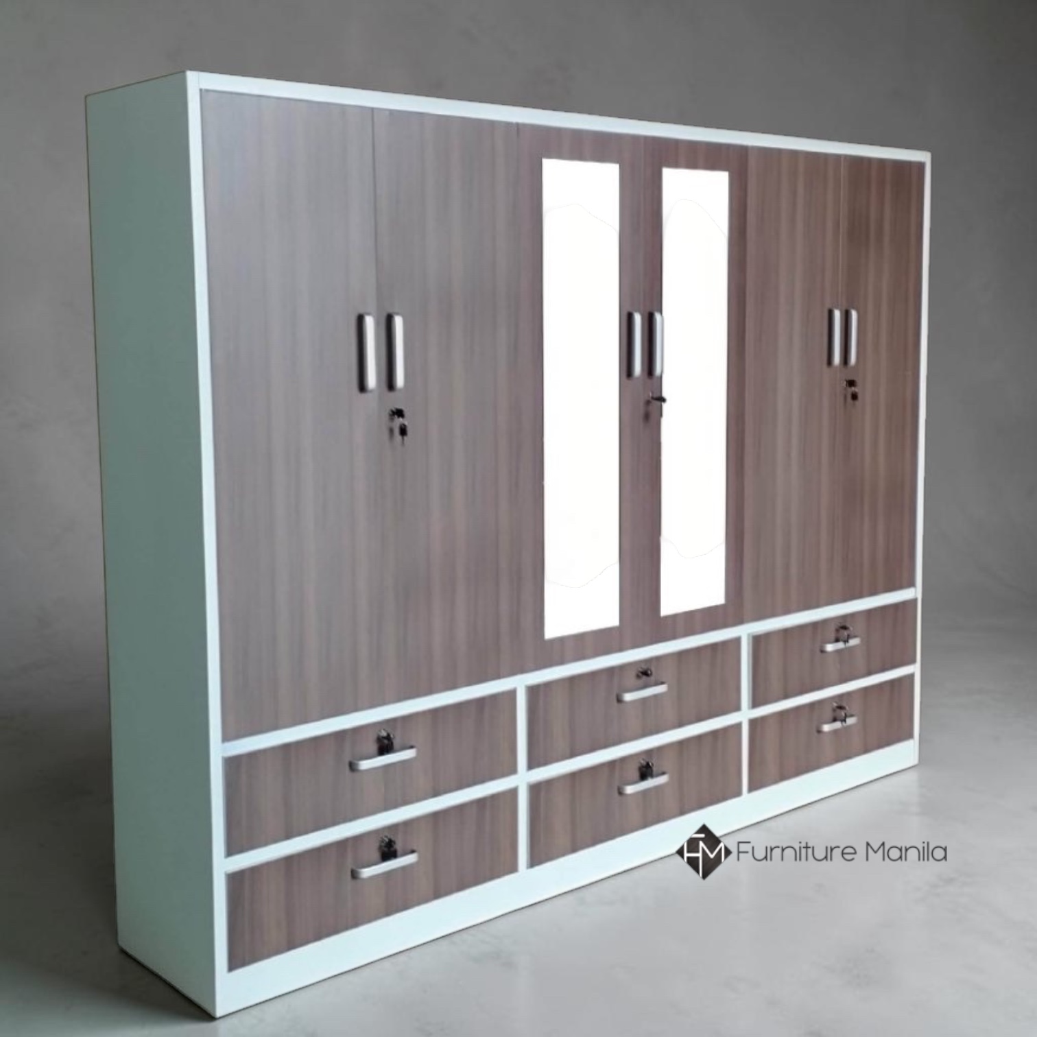 Kensington 6-Door Metal Wardrobe with Dual Mirrors & 6 Drawers