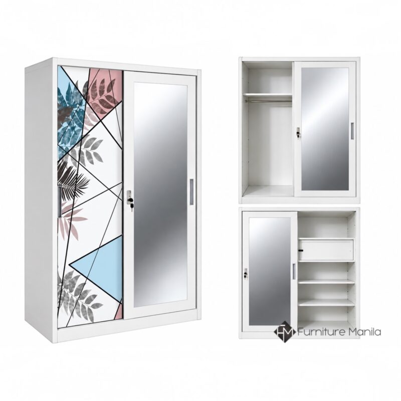Lyndale Metal Sliding Wardrobe w/ Full-Length Mirror – White