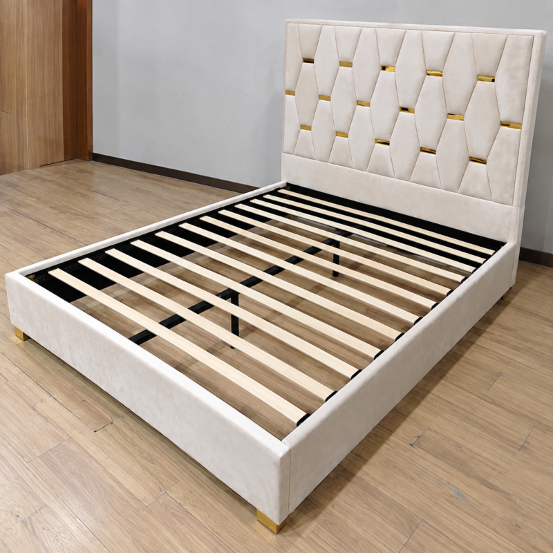 Mirevane Geometric High-Headboard Upholstered Bed Frame – Queen