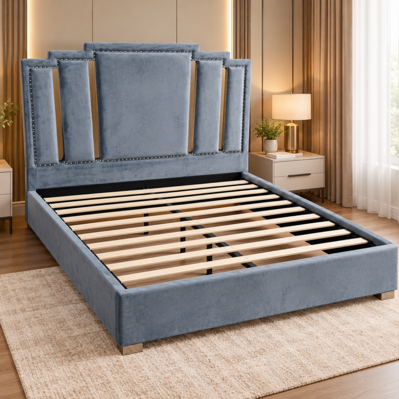 Madelune High-Headboard Upholstered Bed Frame – Queen