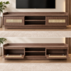 Mavelle Rattan-Accent TV Console – Walnut