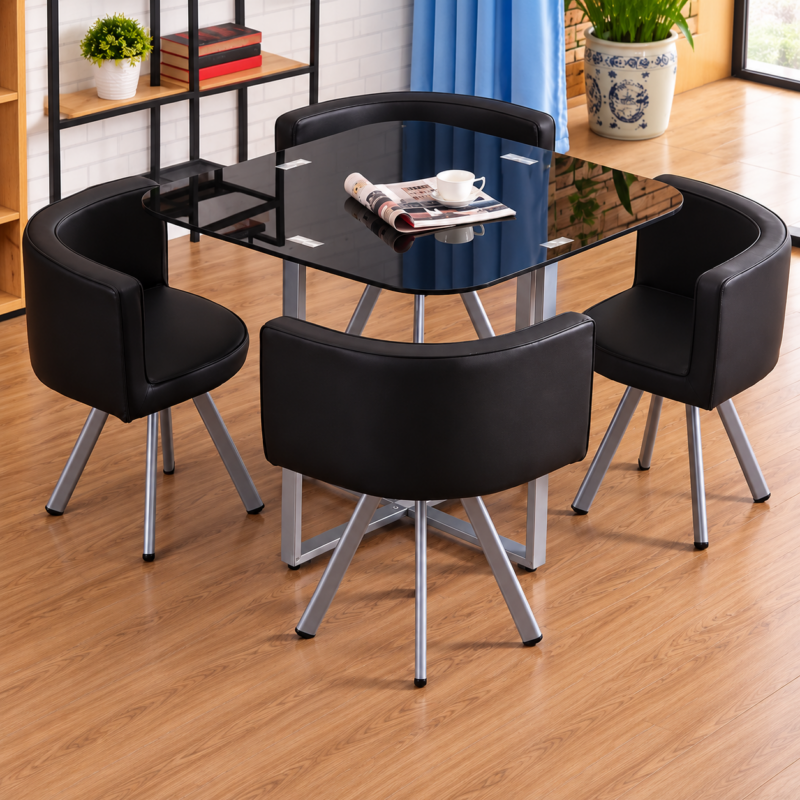 Mavenor 4-Seater Glass-Top Dining Set – Black