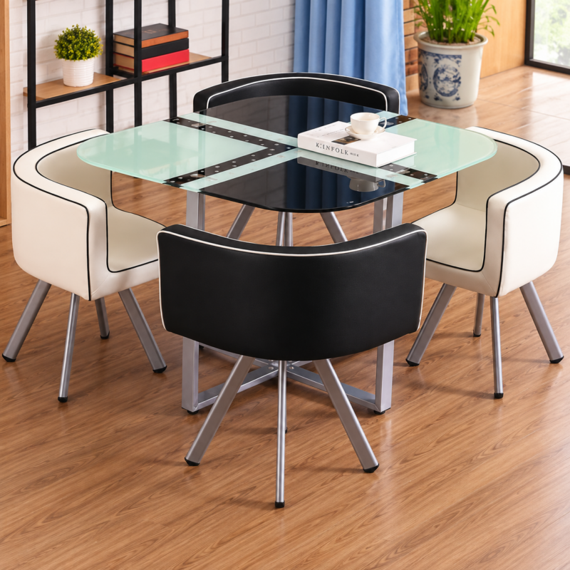 Mavenor 4-Seater Glass-Top Dining Set – Black & White