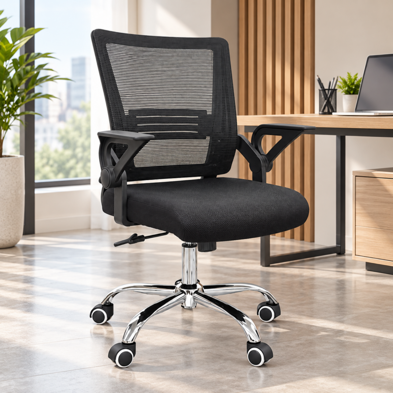 Metrik Ergonomic Mesh Office Chair with Adjustable Arms – Black