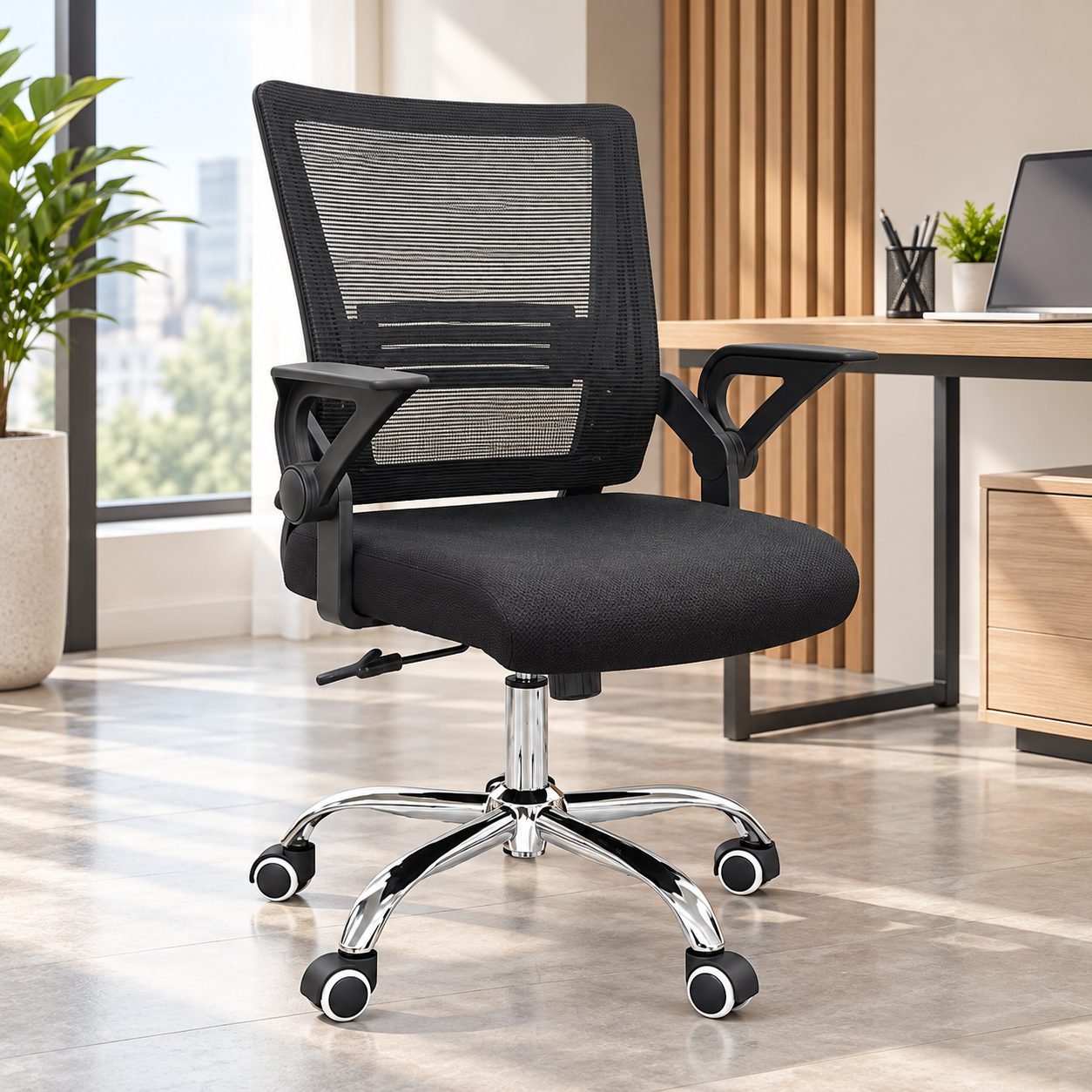 Metrik Ergonomic Mesh Office Chair with Adjustable Arms – Black
