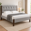 Mireford Upholstered Bed Frame with Tufted Headboard – Grey