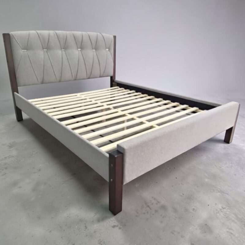 Alternative view of Mireford Upholstered Bed Frame with Tufted Headboard – Grey