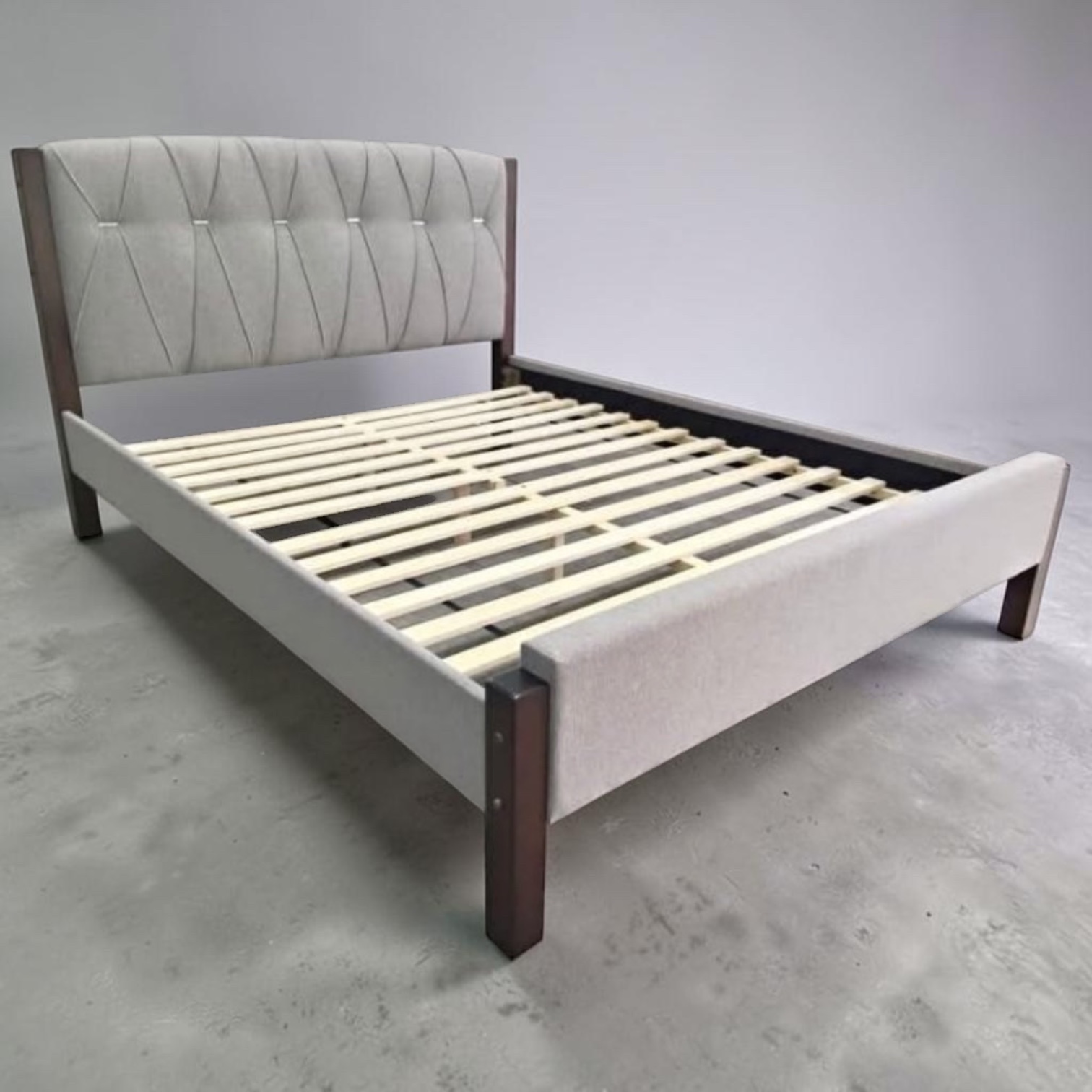 Mireford Upholstered Bed Frame with Tufted Headboard – Grey - Image 2