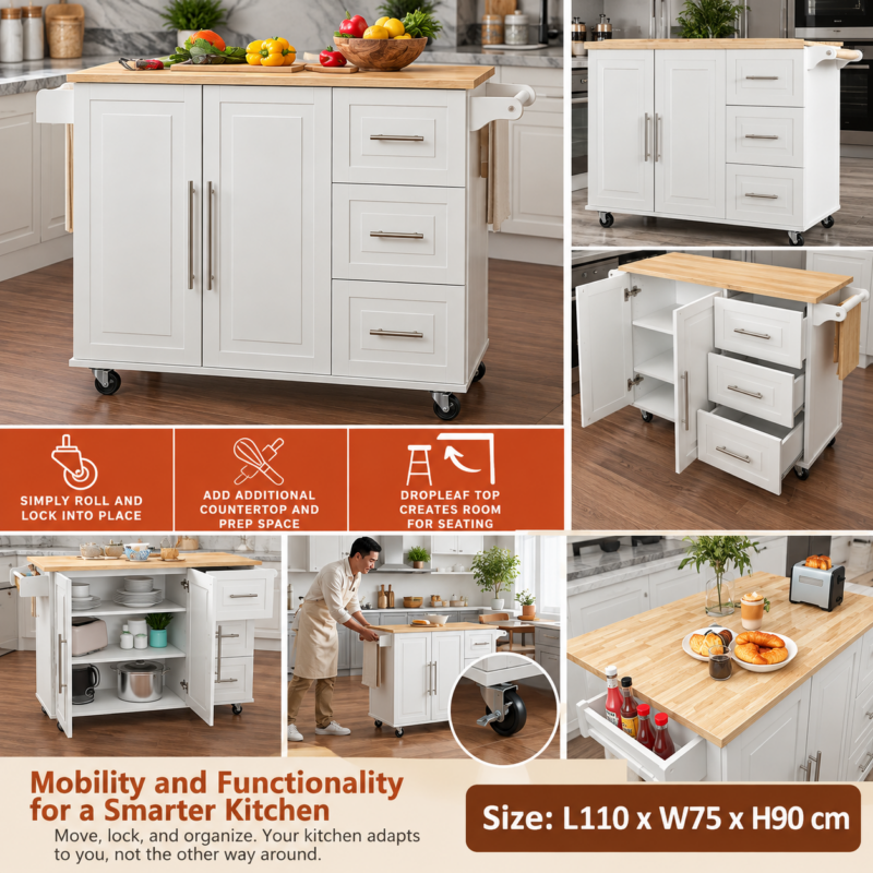 Alternative view of Mirehaven Mobile Kitchen Island with Storage