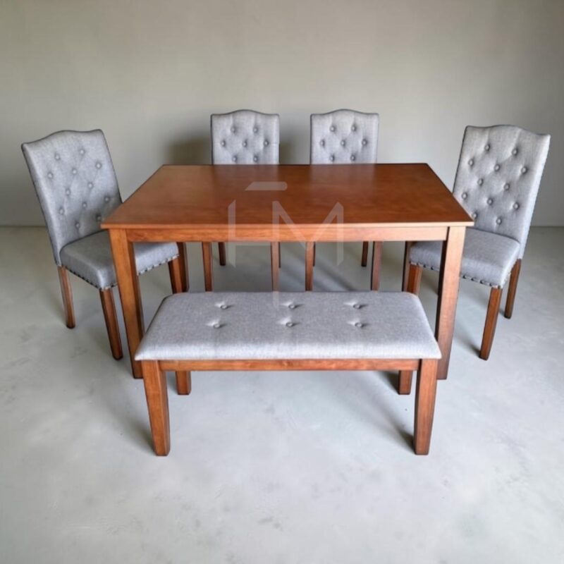 Alternative view of Mirelle 6-Seater Dining Set with Bench – Grey Fabric