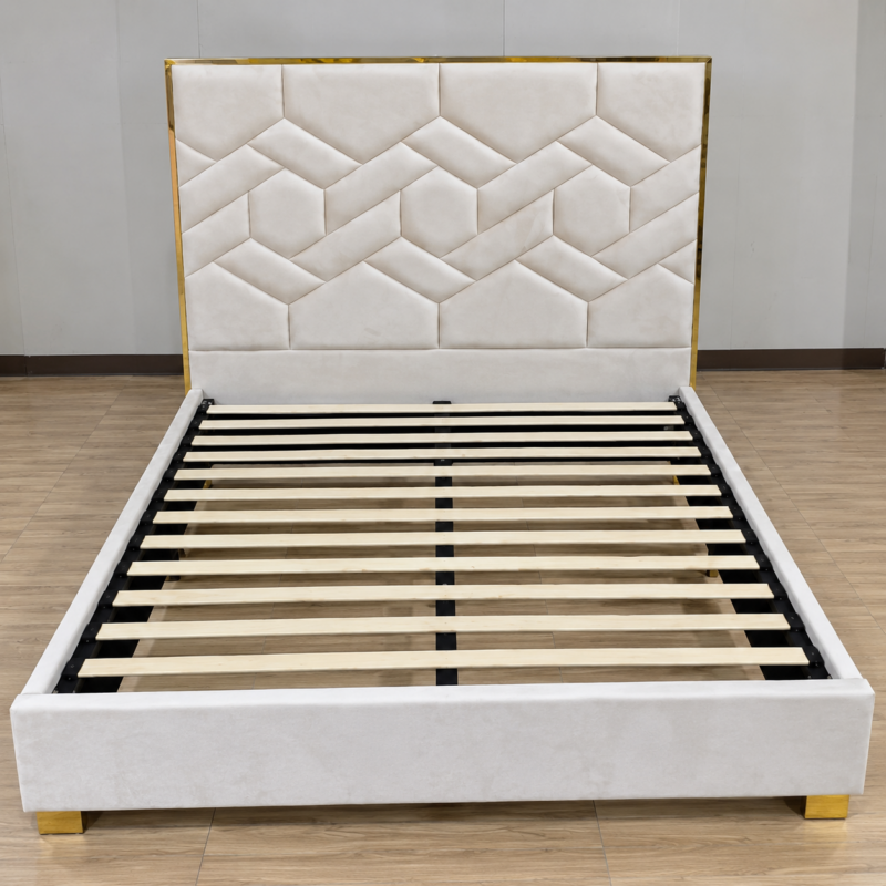 Alternative view of Mireston Geometric High-Headboard Upholstered Bed Frame – Queen