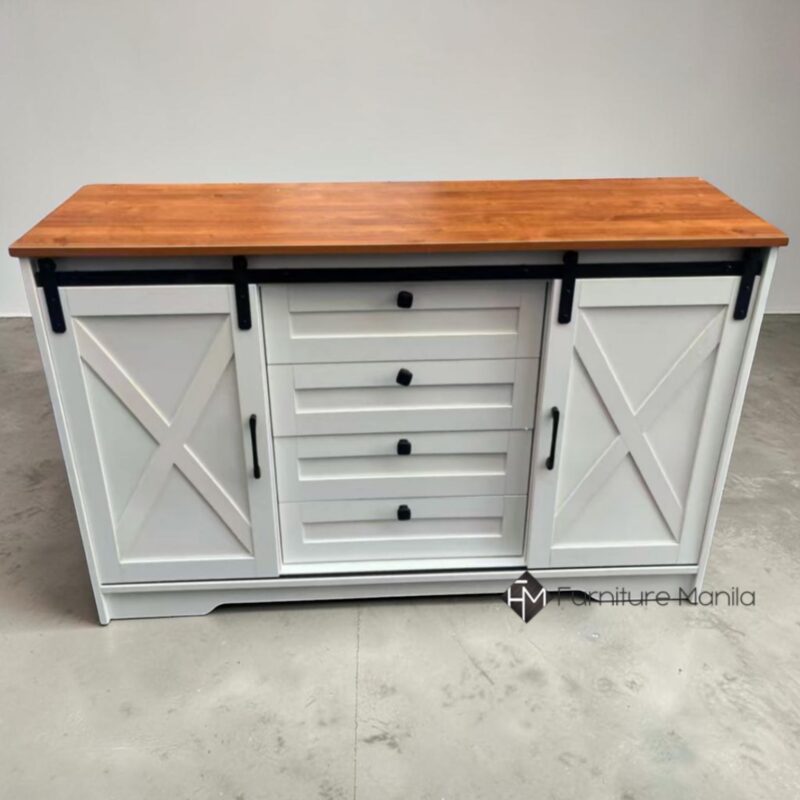 Alternative view of Mirewood Sliding Storage Cabinet with 4 Drawers