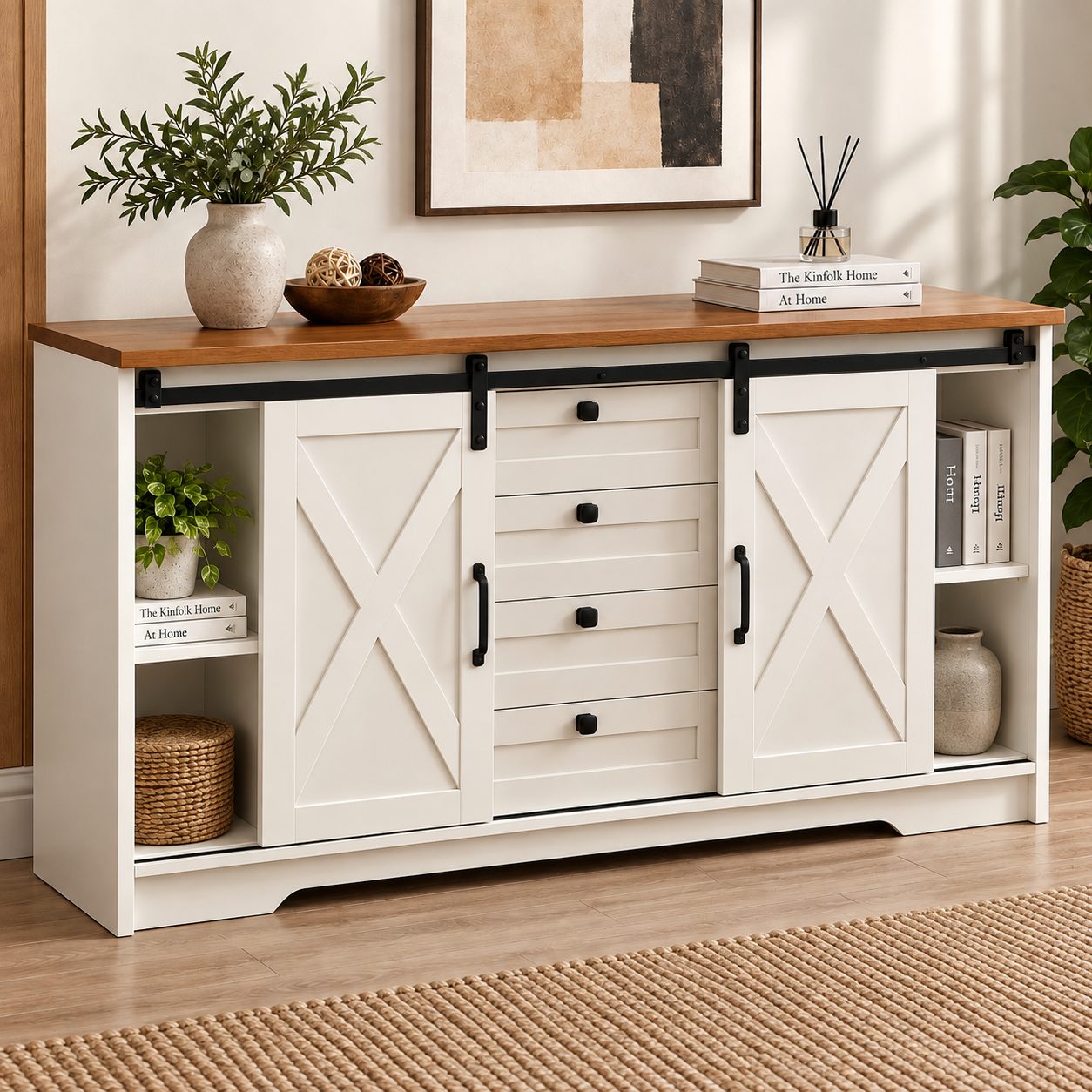 Mirewood Sliding Storage Cabinet with 4 Drawers