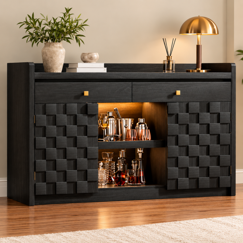 Montrevia LED Buffet Cabinet with Charging Station – Black
