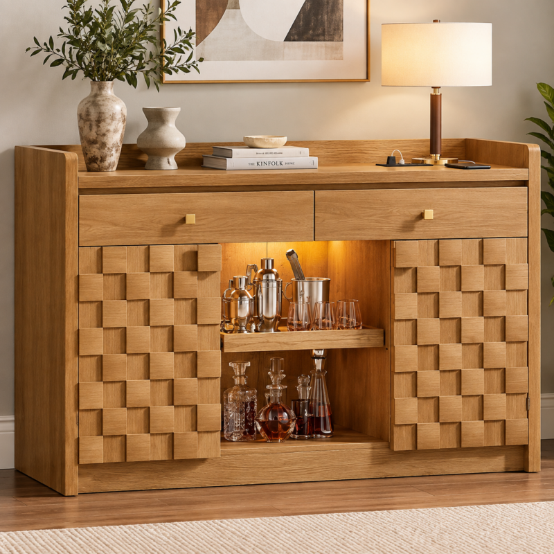 Montrevia LED Buffet Cabinet with Charging Station – Brown