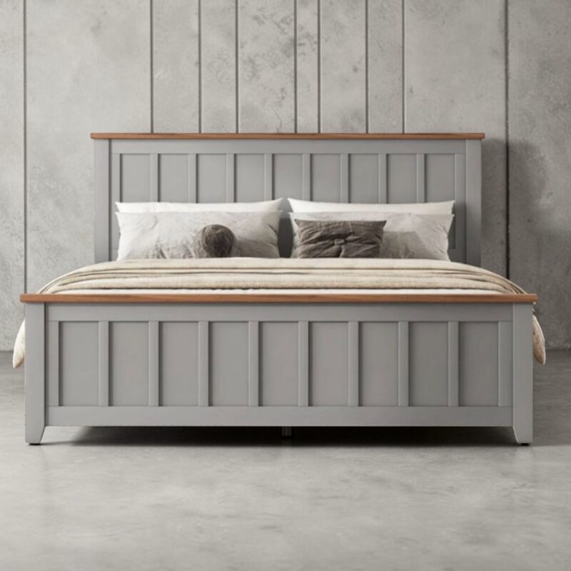 Mornelle Two-Tone Wooden Bed Frame – Light Grey