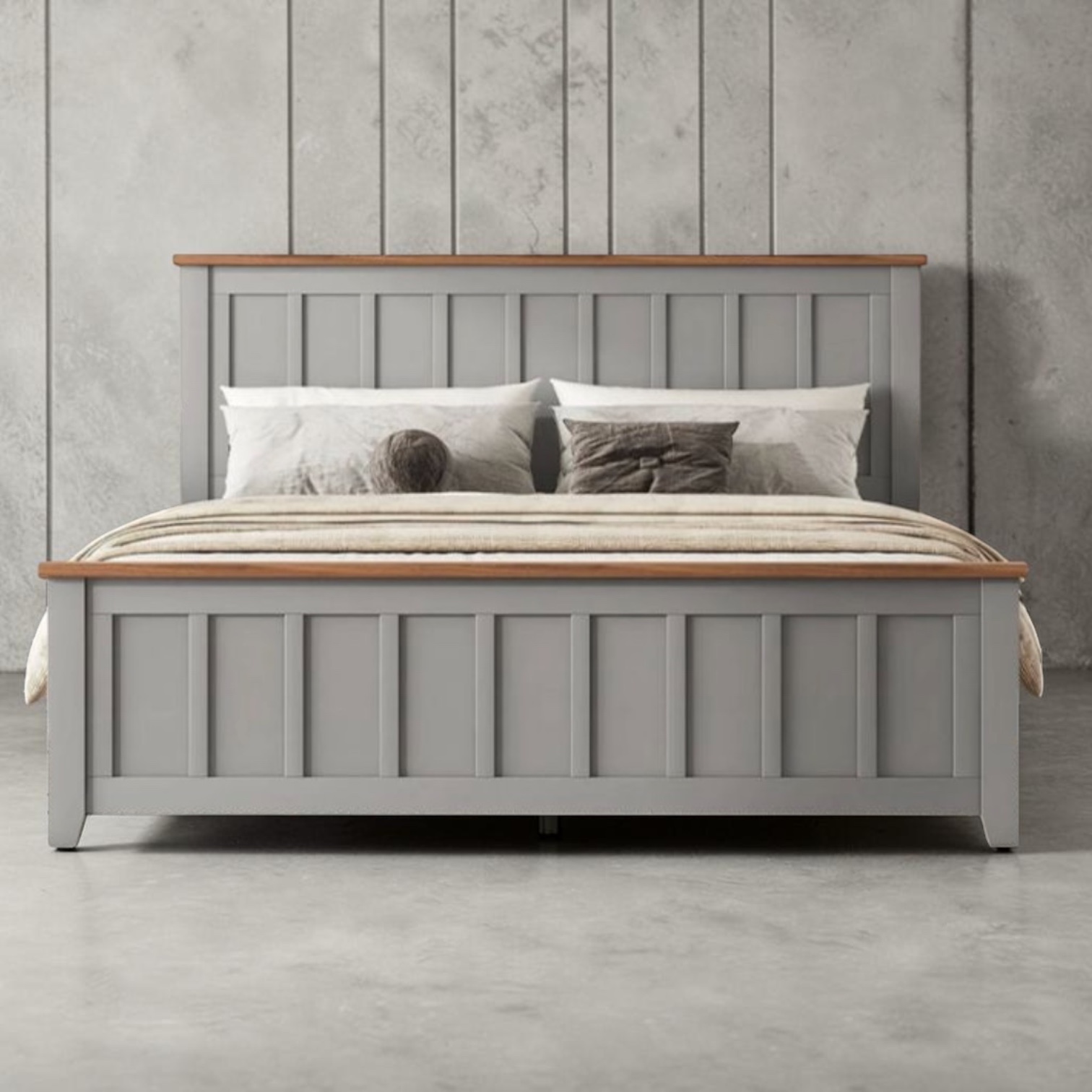 Mornelle Two-Tone Wooden Bed Frame – Light Grey