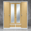 Wexford 4-Door Metal Wardrobe with Dual Mirrors – Beech
