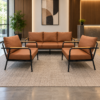 Denvora 3+1+1 modern office sofa set in cognac brown with black metal frame, three-seater sofa and two single-seater chairs