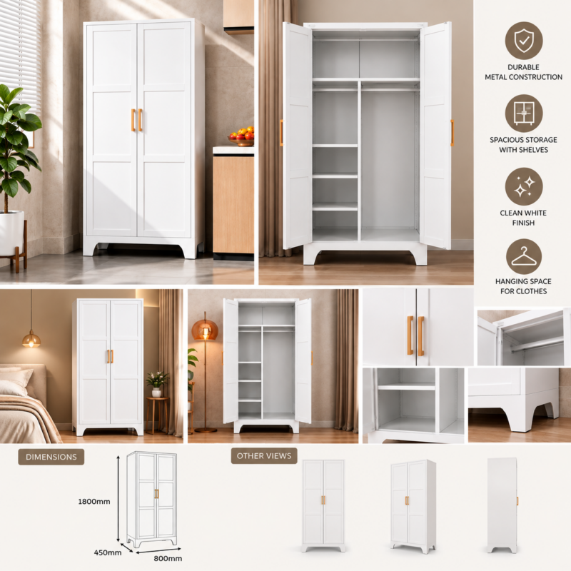 Alternative view of Jendrelle 2-Door Metal Wardrobe – White