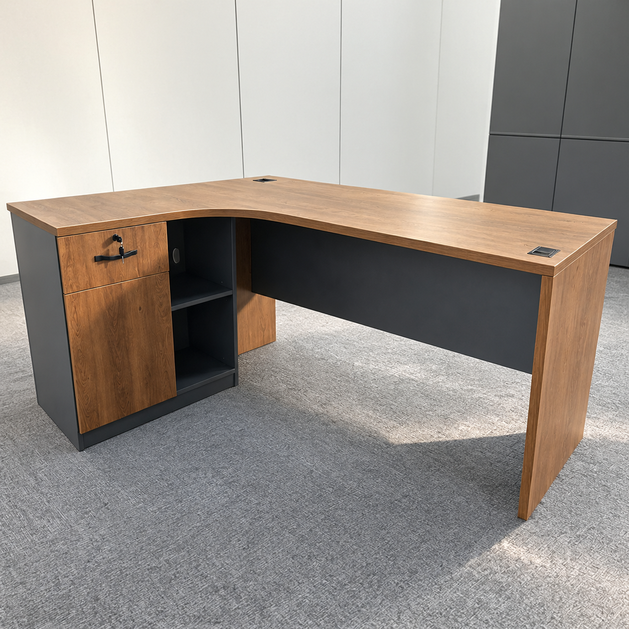 Mavrixen L-Shaped Executive Office Desk with Storage Cabinet - Image 2