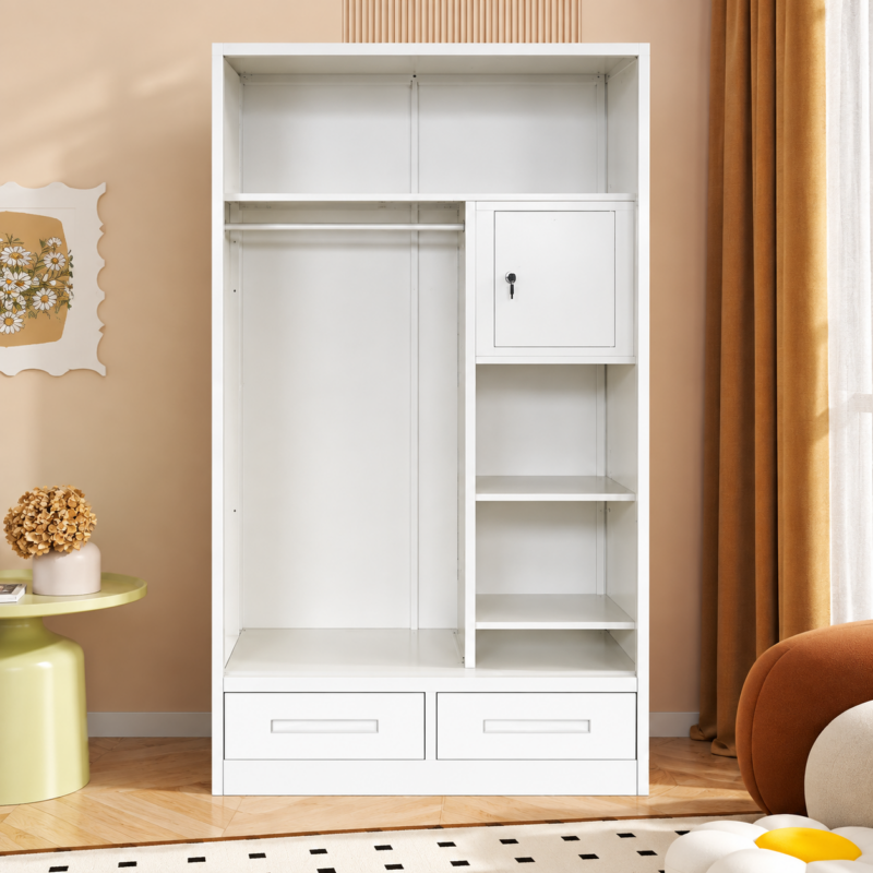 Alternative view of Mirevano 2-Door Metal Wardrobe with Drawers – Cream Marble