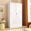 Mirevano 2-Door Metal Wardrobe with Drawers – Cream Marble