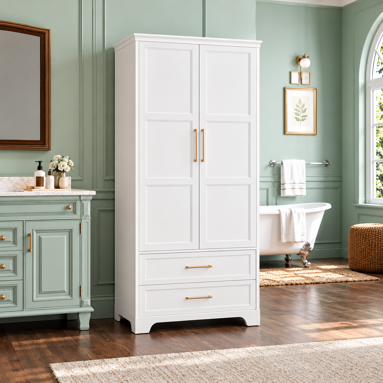 Morcelle 2-Door Metal Wardrobe with Drawer – Vanilla