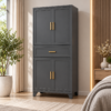 Mordevane 4-Door Metal Wardrobe with Drawer – Grey