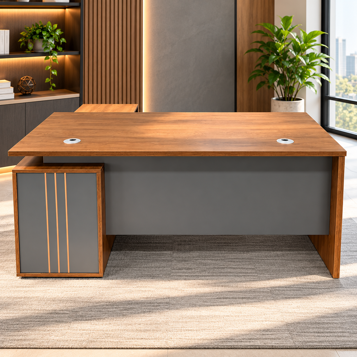 Mordex L-Shaped Executive Office Desk with Storage Cabinet