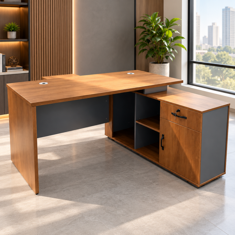 Alternative view of Mordex L-Shaped Executive Office Desk with Storage Cabinet
