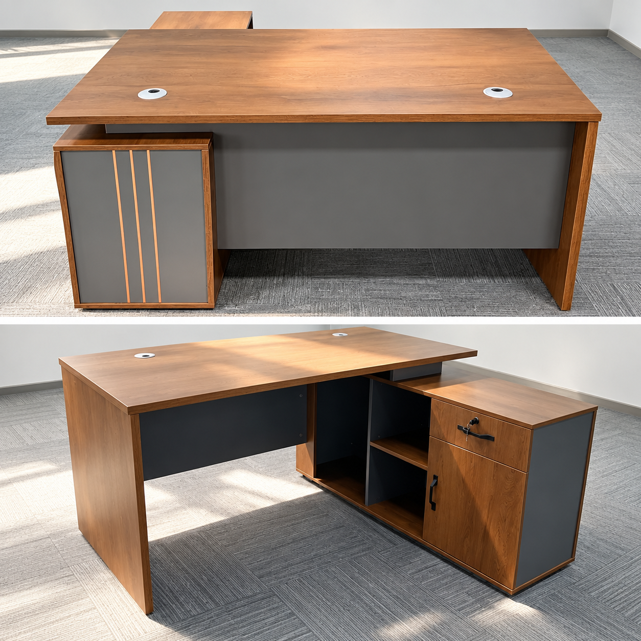 Mordex L-Shaped Executive Office Desk with Storage Cabinet - Image 3