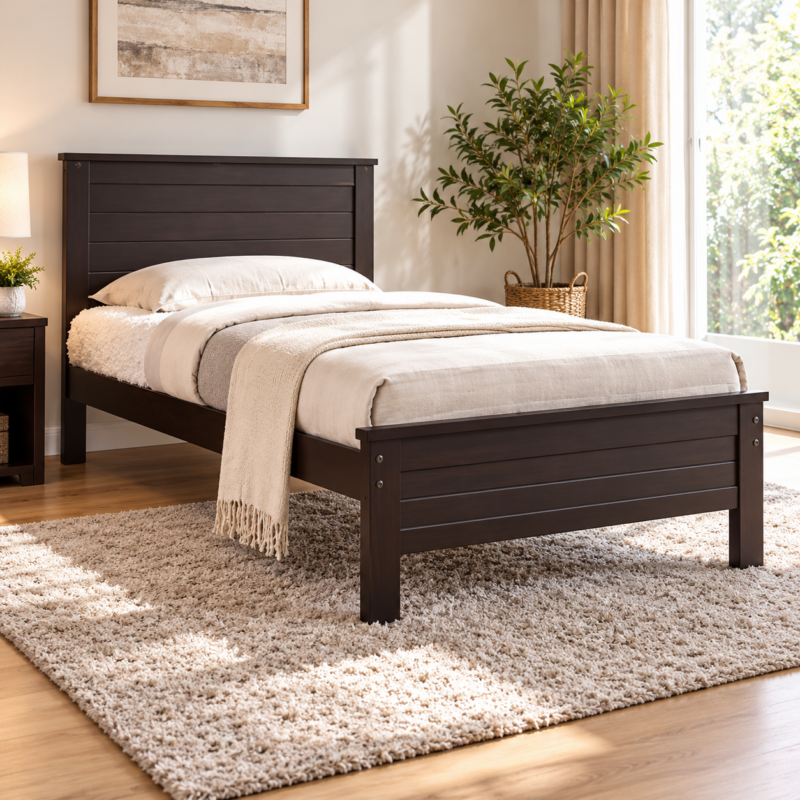 Pavrenzo 36-Inch Wooden Single Bed Frame – Dark Brown