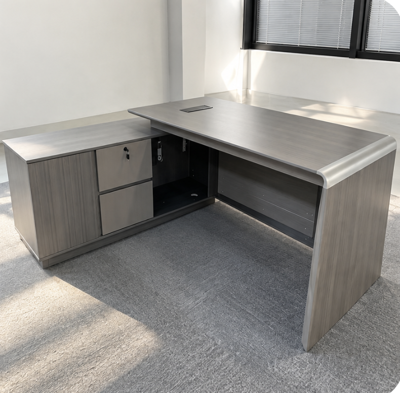 Alternative view of Mavryth L-Shaped Executive Office Desk with Storage Cabinet