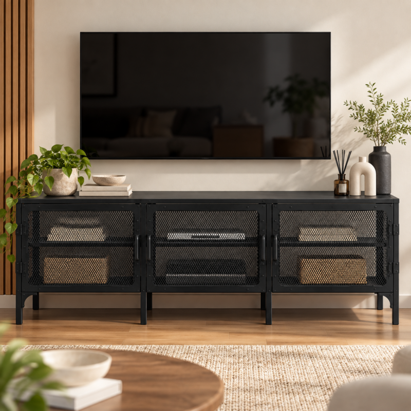 Tavrik Mesh-Door TV Stand – Black