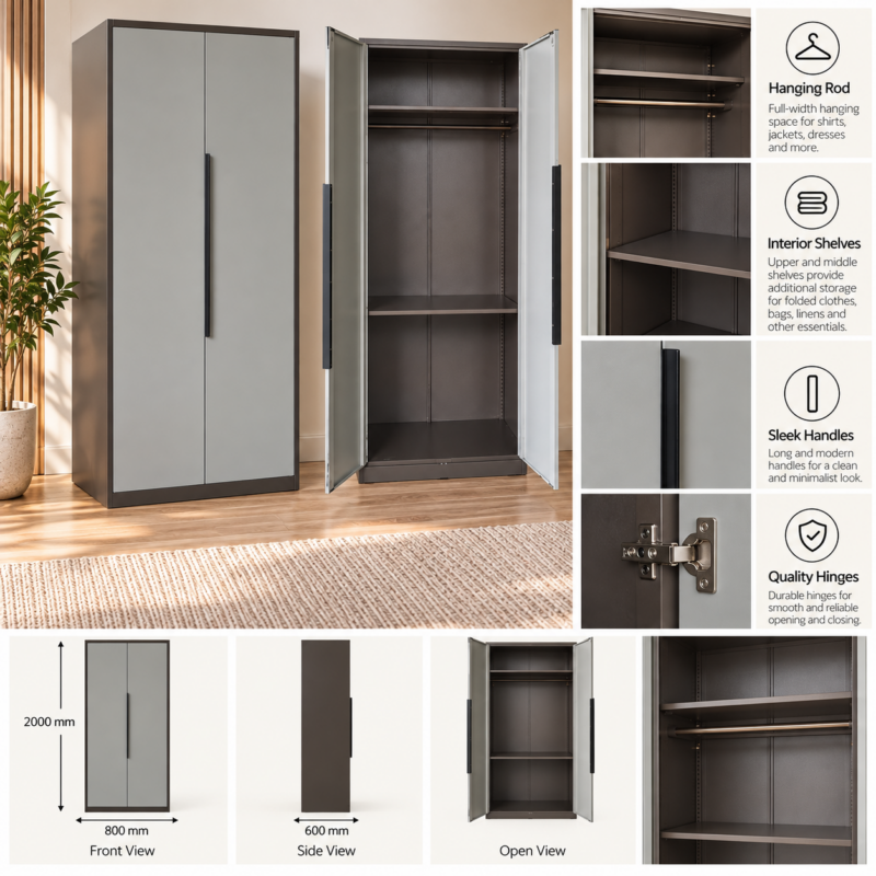 Alternative view of Tervaine 2-Door Metal Wardrobe – Cashmere
