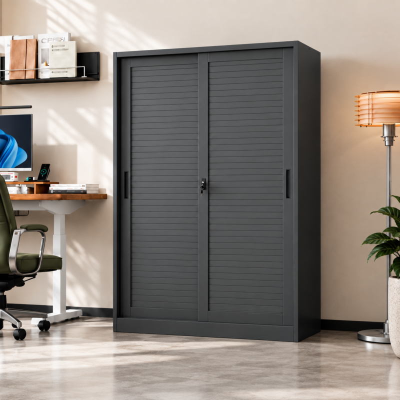 Trevannon Sliding-Door Metal Wardrobe – Gray