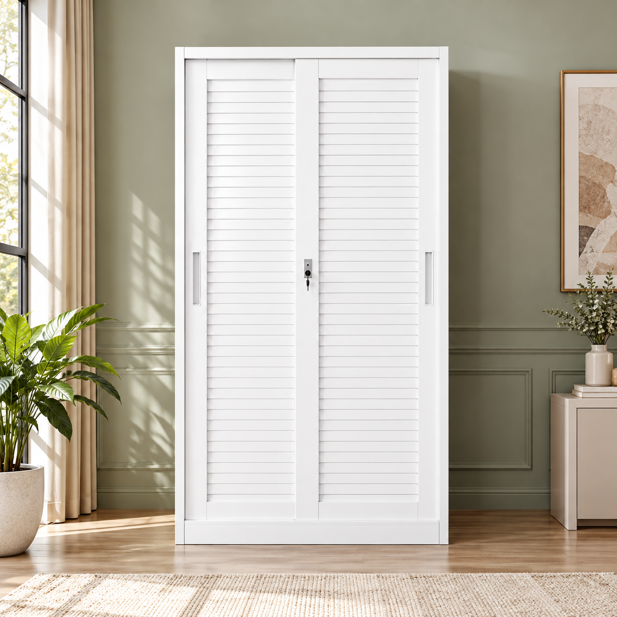 Trevayne Sliding-Door Metal Wardrobe with Safety Box – White