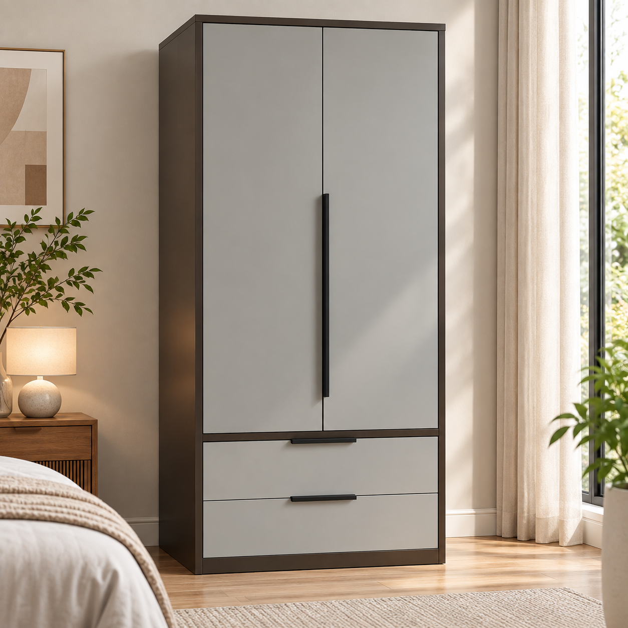 Trevellan 2-Door Wardrobe with 2 Drawers – Cashmere