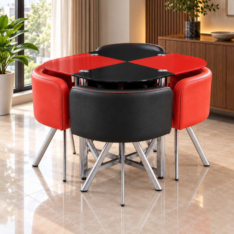 Haventra 4-Seater Space-Saving Dining Set – Red & Black