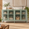 Tervelle Fluted Glass Buffet Cabinet – Sage Green